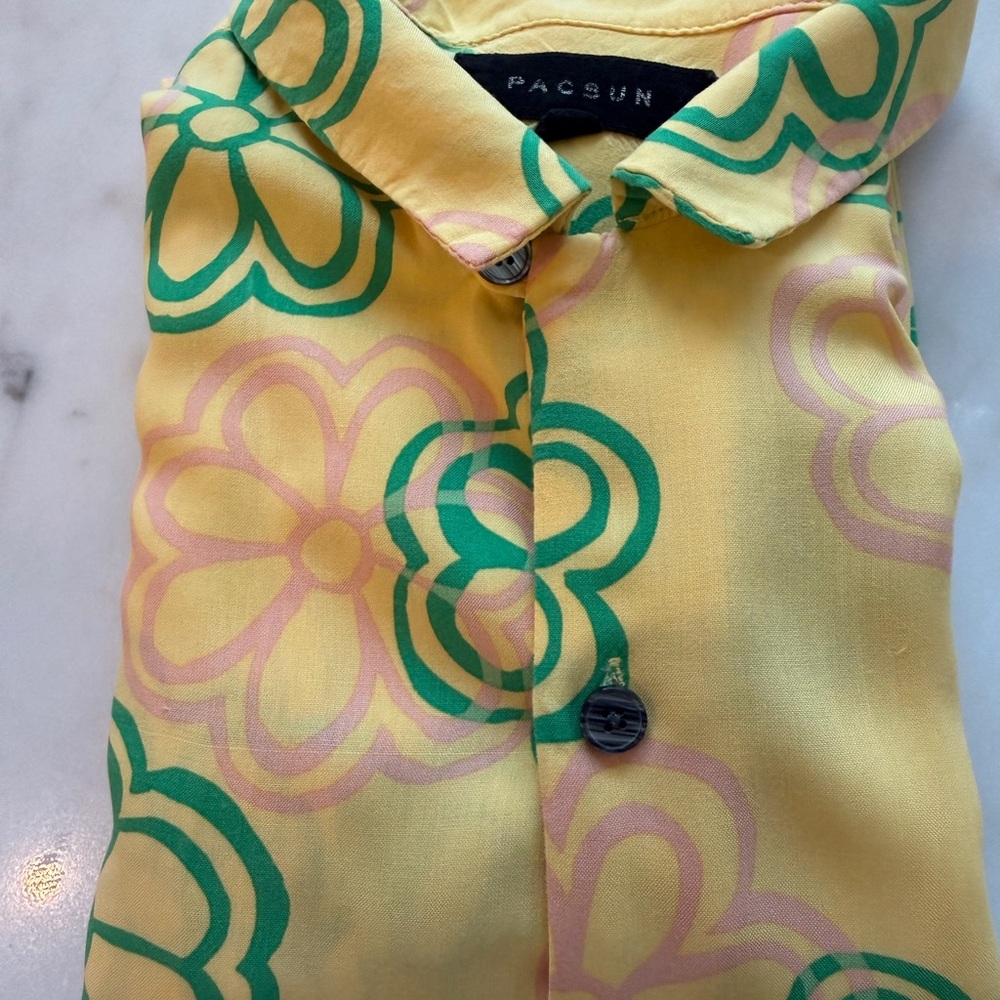 PacSun Yellow Shirt with Green and Pink Floral Design